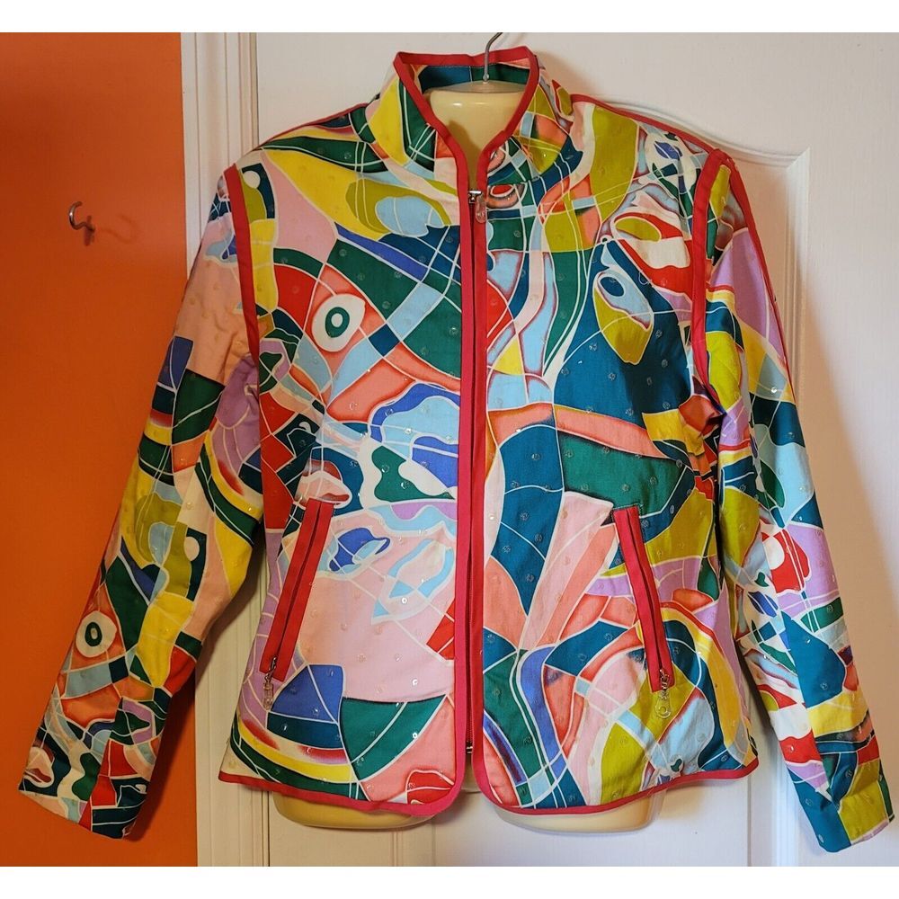 VINTAGE Colorful Sequin Zip up Jacket By‎ REDD Jeans Size 4